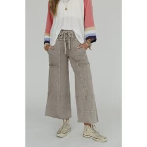 Three Bird Nest Lucky One Wide Leg Pant Taupe S Sweatpant Drawstring Flowy Pant